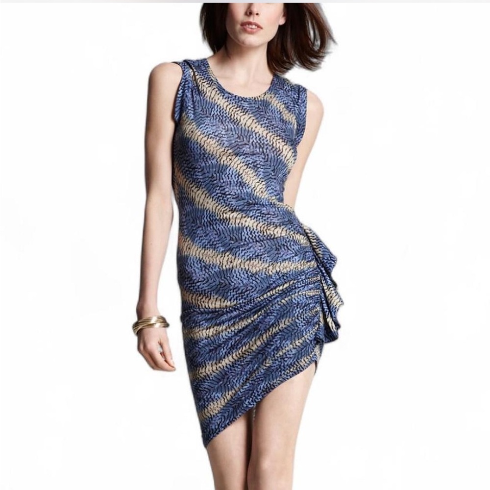 BCBGMAXAZRIA | Sarafina Blue and Tan Asymmetrical Dress